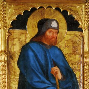 Santiago peregrino. Pintura á tempera. 1480[ca]-1500[ca]. Escola de Ulm