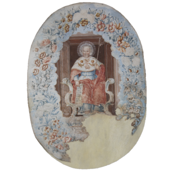 Santiago apóstolo sedente. Debuxo. Pergameo. Santiago de Compostela. Finais S. XVIII