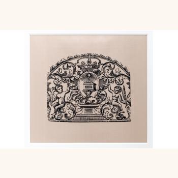 Gravado para formar unha orla e estrela en óvalo baixo coroa real. Jacobo de la Piedra. Obradoiro compostelán. 1730